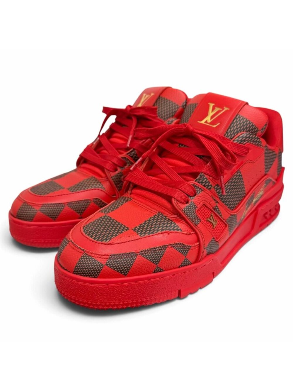 Louis Vuitton LV Trainer Line Leather Damier Low-Top Sneakers Red